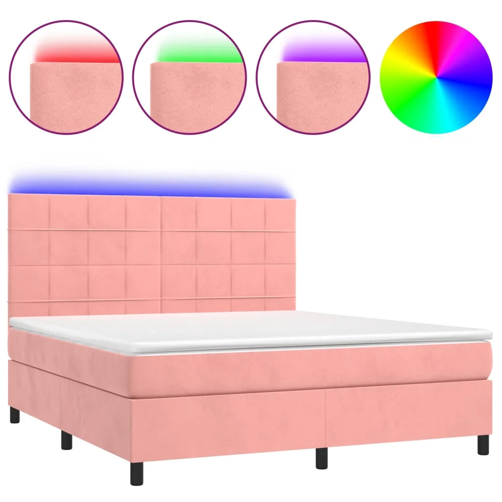 Letto a Molle con Materasso e LED Rosa 160x200 cm in Velluto