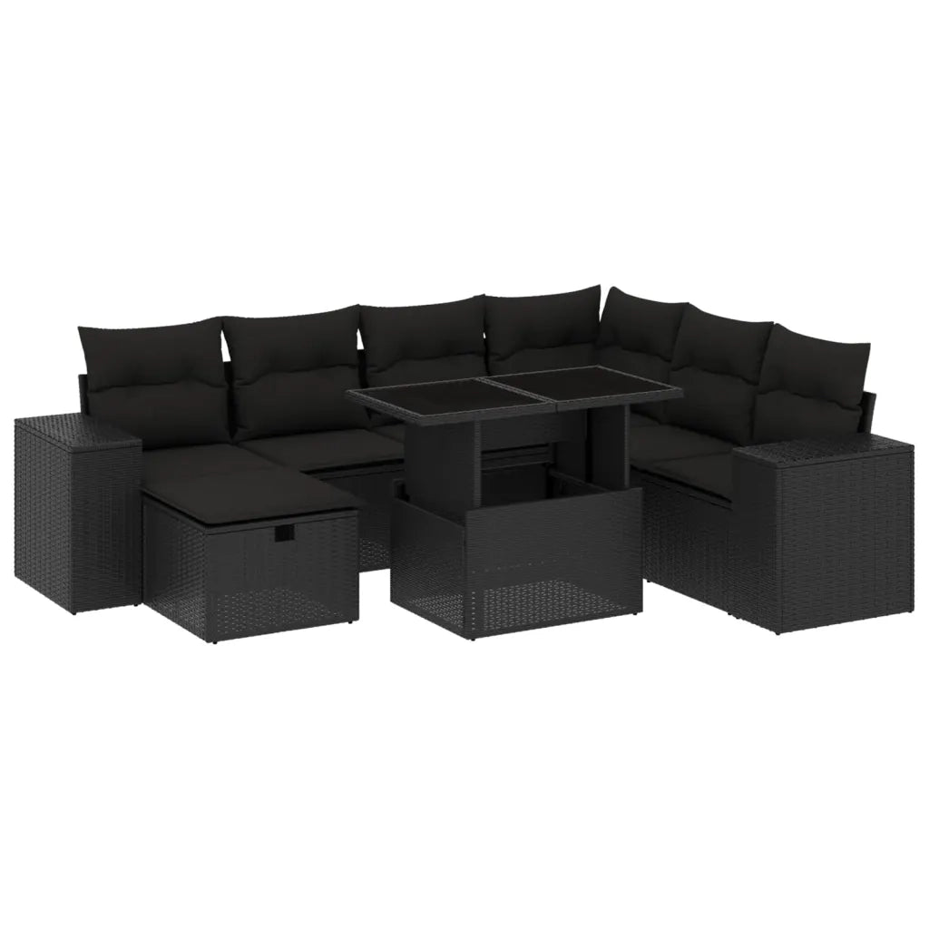 Set Divani da Giardino con Cuscini 8 pz Nero in Polyrattan