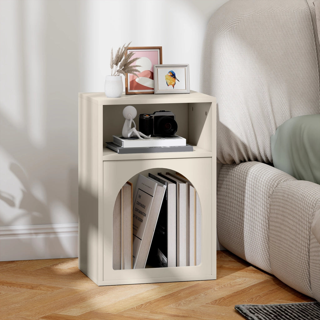 Comodino con 2 Ripiani Aperti Design Arco ¨C zephmum ¨C Crema 40x30x60 cm