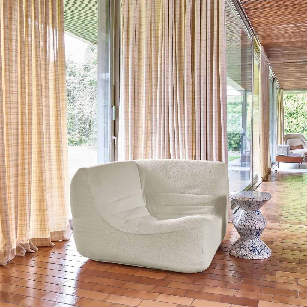 Poltrona angolare in bouclé testurizzato, bianco