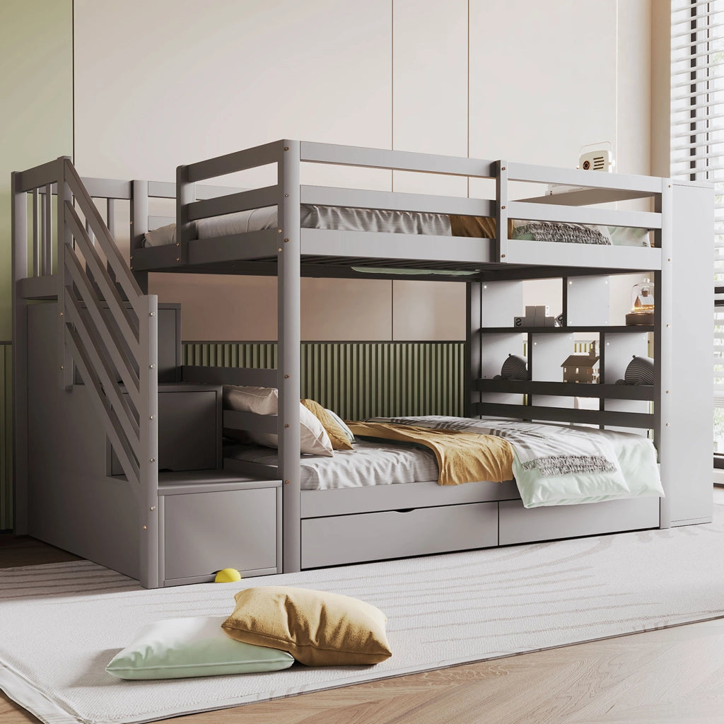Letto a Castello 90x200 con Cassetti e Doghe ¨C MINIMAL ¨C Pino Grigio