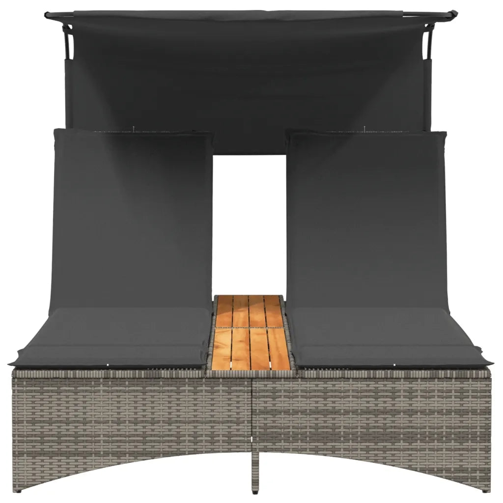 Sdraio da giardino | Lettino Doppio con Baldacchino e Cuscini Grigio in Polyrattan