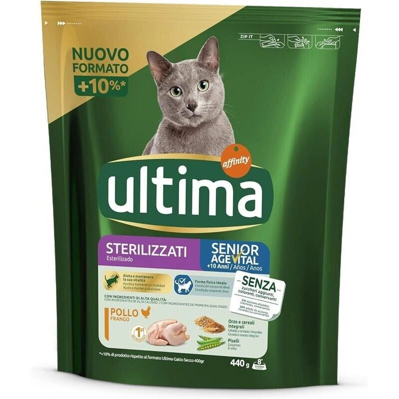 ULTIMA CROCCHETTE PER GATTO SENIOR 10+ ANNI 440 GR GUSTO POLLO PER GATTI STERILIZZATI