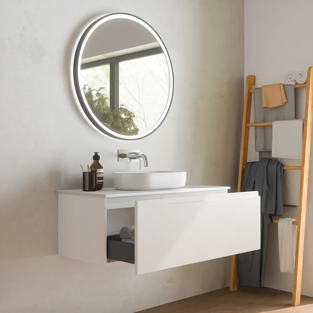 Mobile bagno sospeso 100 cm un cassetto bianco opaco con top | Ardenne
