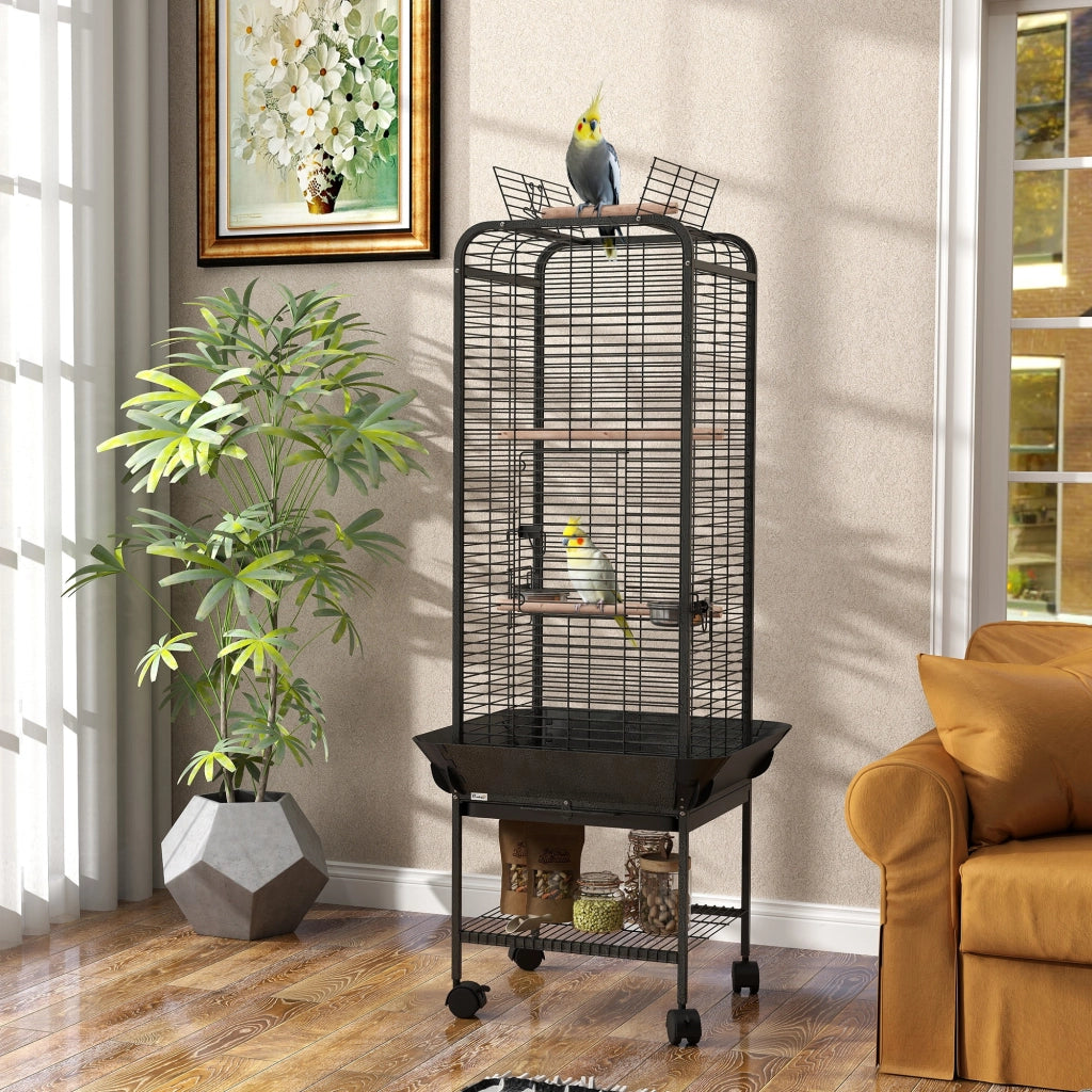 Gabbia per Pappagalli con Ruote ¨C Xylo ¨C 62,5x62,5x146 cm Grigio Scuro
