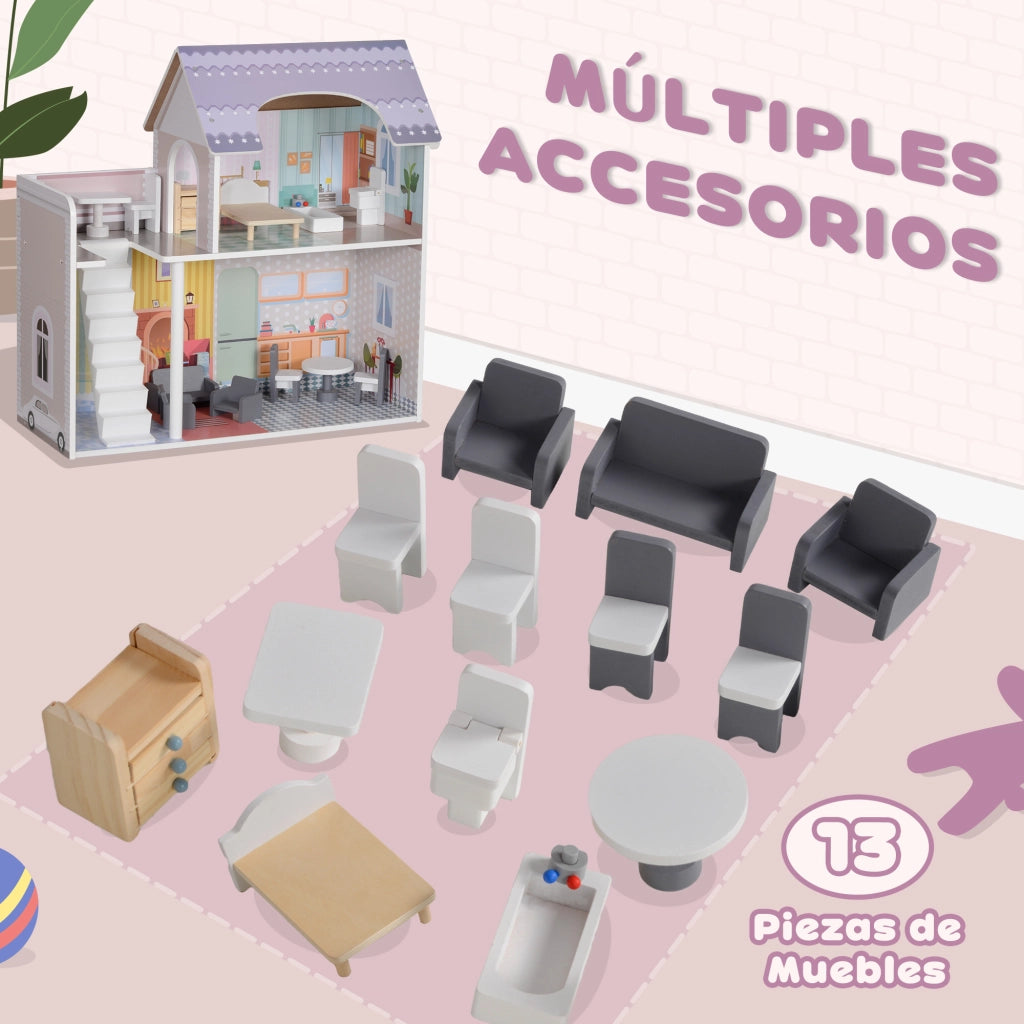 Casetta per Bambini con Balcone e Mobili ¨C Zephmum ¨C Multicolore