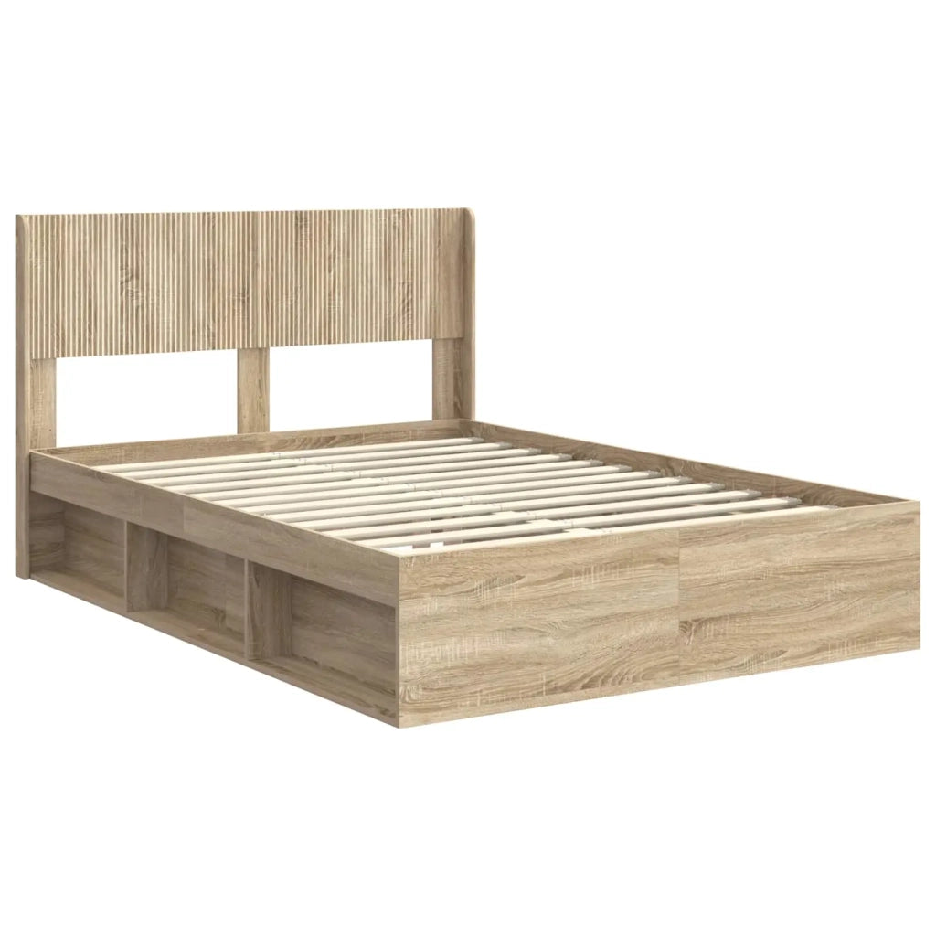 Letto matrimoniale | Letto per adulti | Struttura del letto con stoccaggio e testata Rovere Sonoma