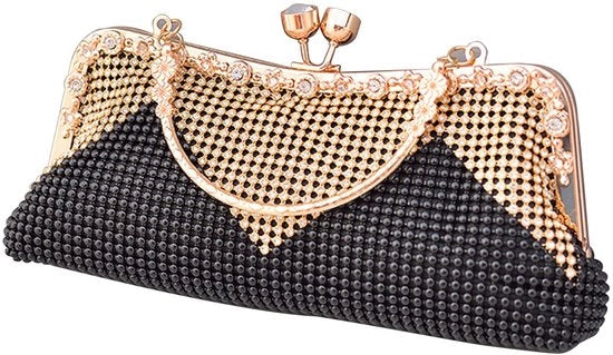 Borsa da sera con strass e diamanti, tasca a tracolla elegante per occasioni speciali, nera