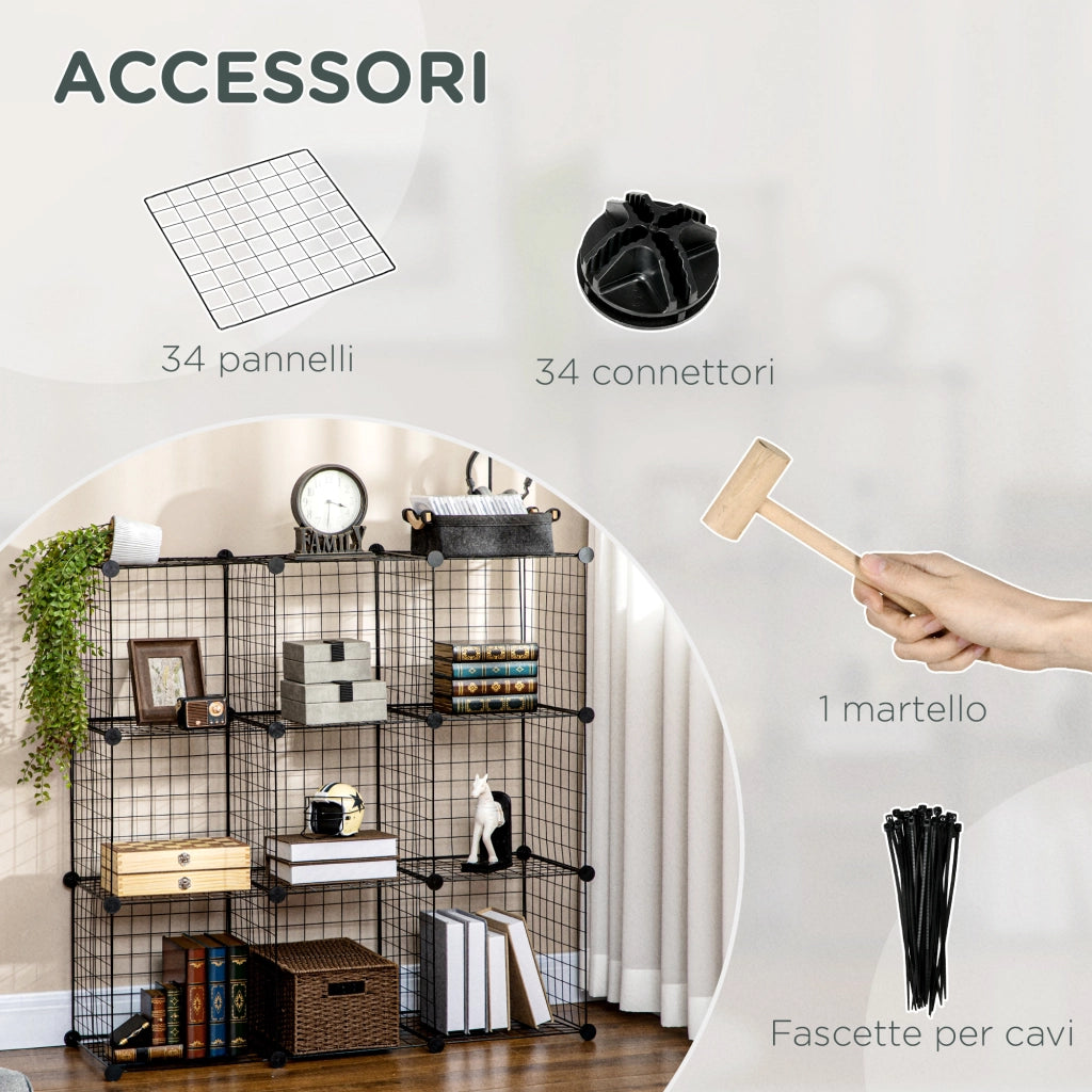 Libreria a Cubi 9 Scomparti ¨C Xylo ¨C Metallo e PP Nero 35x35x35 cm