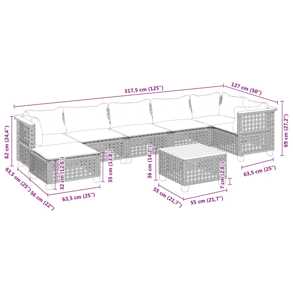Set Divano da Giardino 8 pz con Cuscini Grigio in Polyrattan 3261933