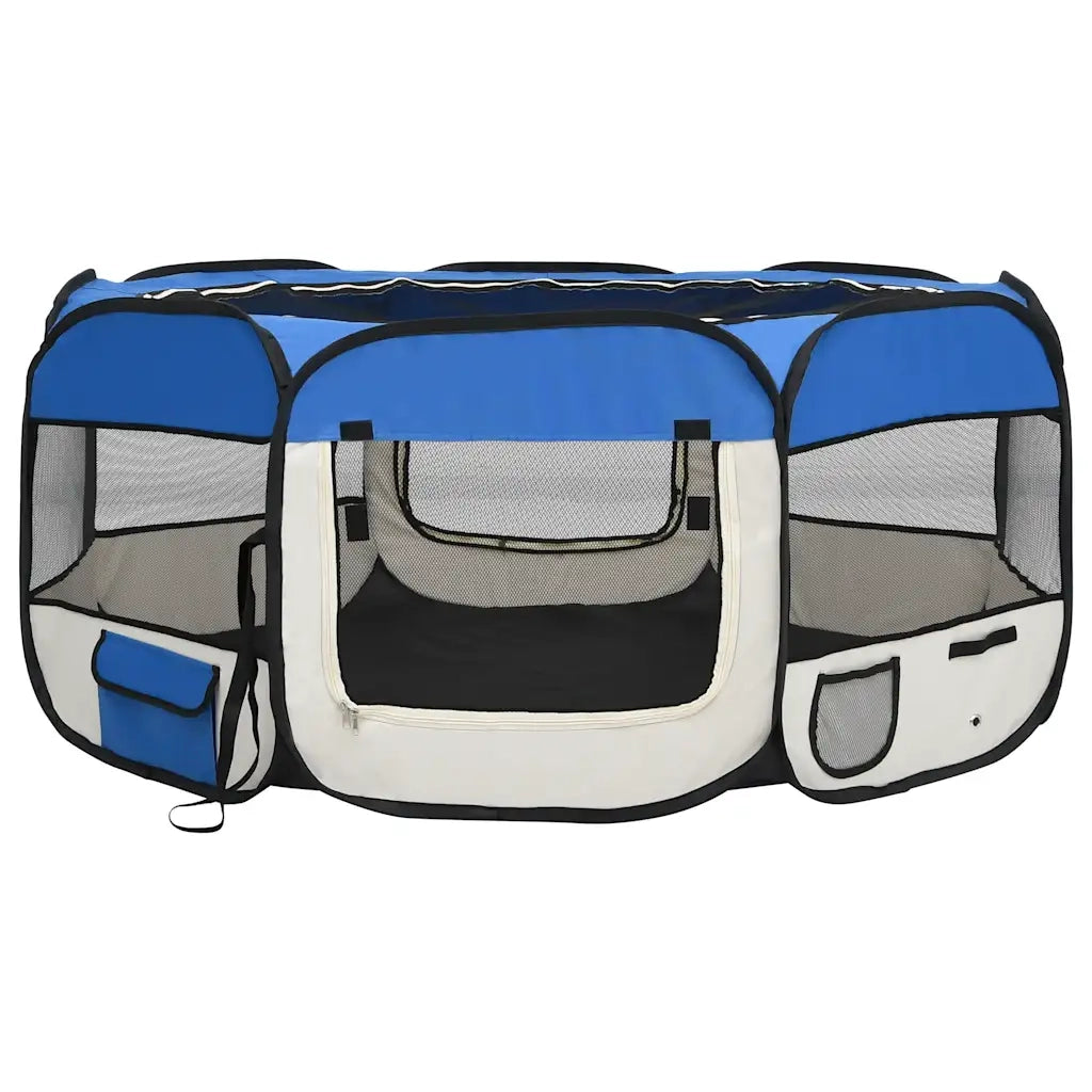 Box per Cani Pieghevole con Borsa Trasporto Blu 145x145x61 cm 171016