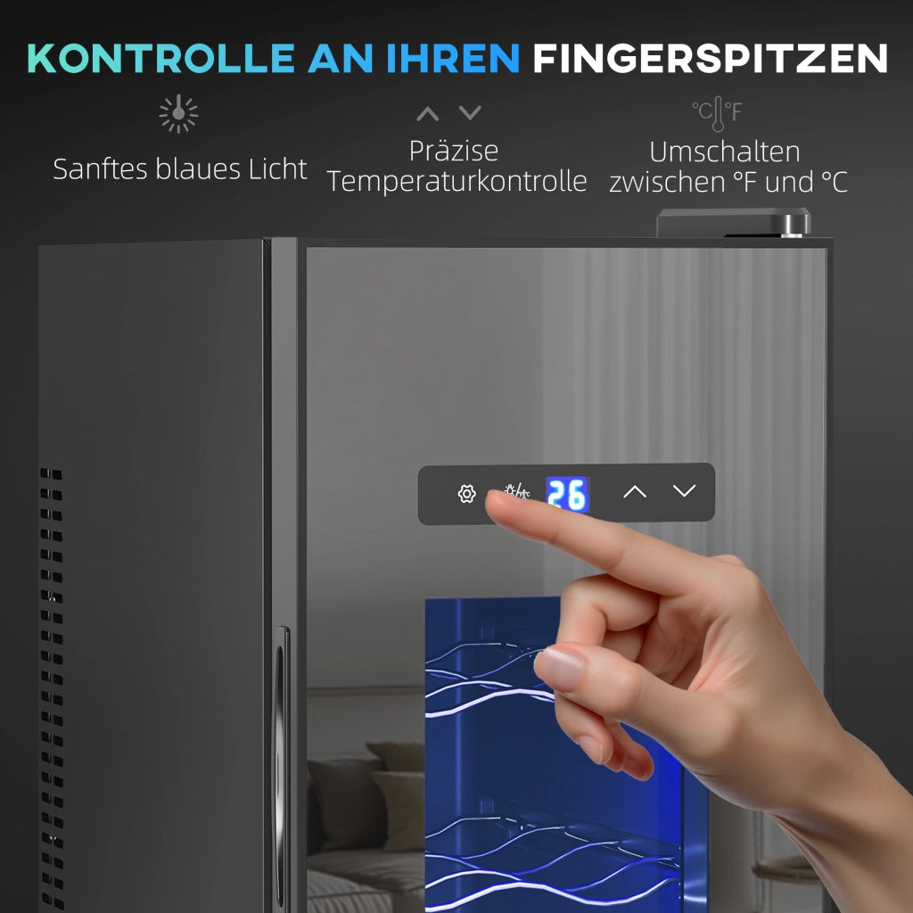 Cantinetta per 12 Bottiglie con Porta in Vetro e Luce LED ¨C Minimal ¨C Nero