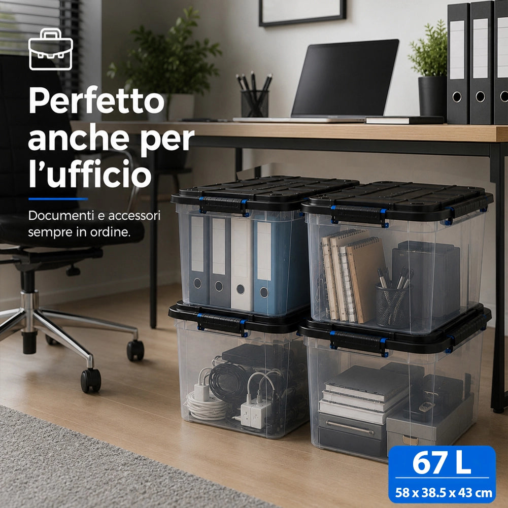 Set 4 Pezzi Contenitori con Coperchio Storage Box Solid Cargo 67L 58x38.5x43 cm