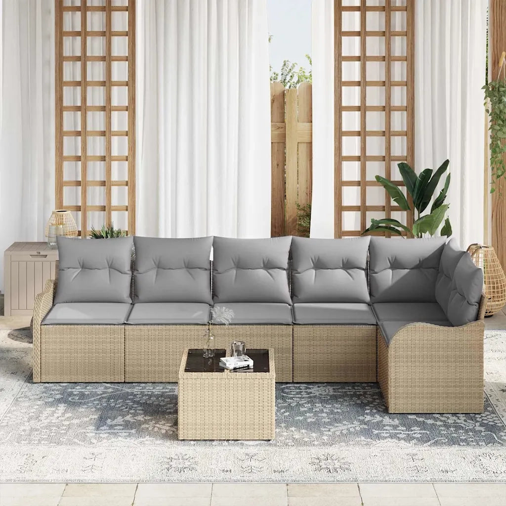 Set Divano da Giardino con cuscino 7 pcs Nero Poly Rattan 3354399