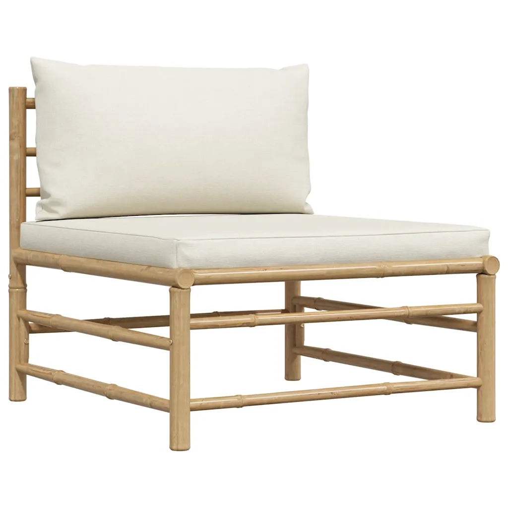 Divano Centrale da Giardino con Cuscini Bianco Crema in Bambù 313146