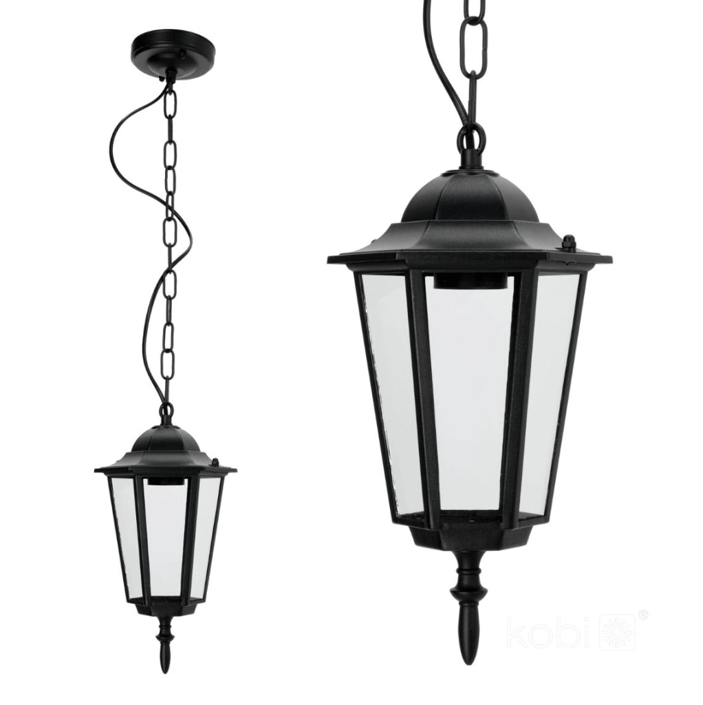 Lampada sospesa esterno nera catena E27 IP54 Kobi