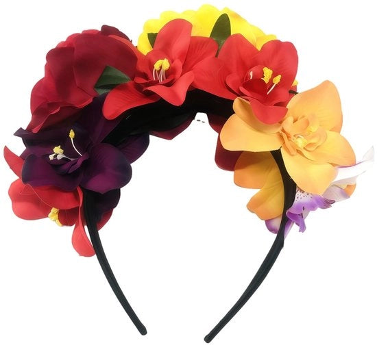 Benda per Capelli con Finte Fiori - Mix di Rose e Orchidee - Fascia per Capelli Donna - Accessori da Festa - Comodo e Leggero - Circa 13 x 12 cm