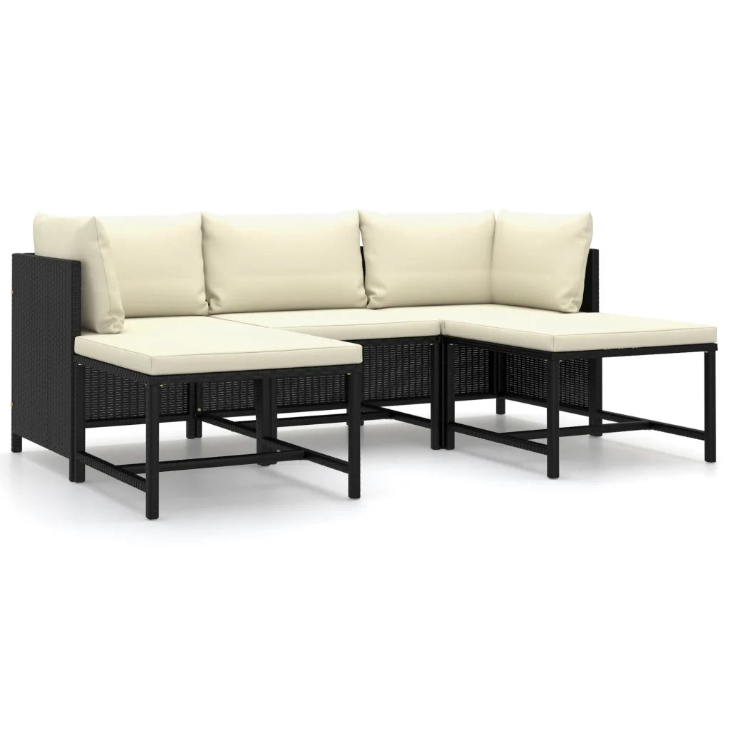 Set Divani da Giardino 5 pz con Cuscini in Polyrattan Nero 3059779