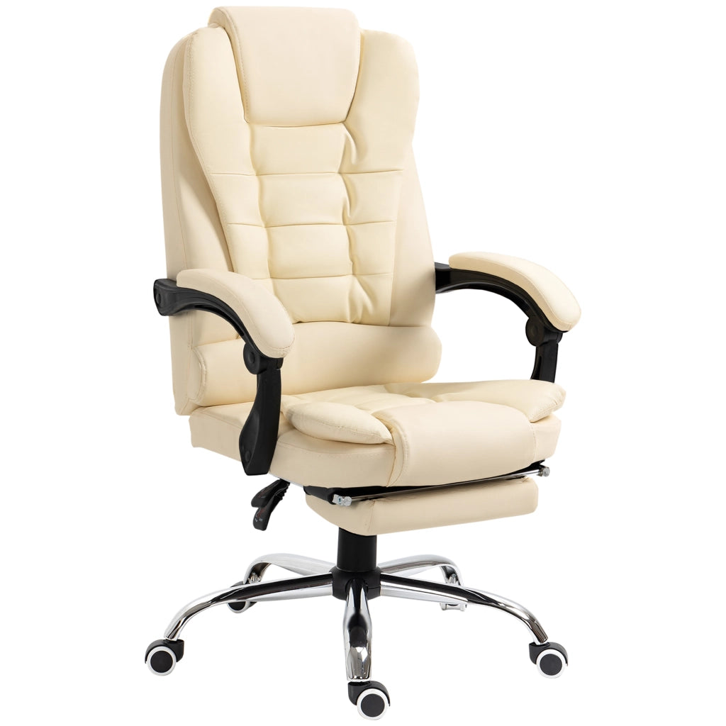 Sedia da ufficio con poggiapiedi ¨C Minimal ¨C imbottita in PU, braccioli, crema