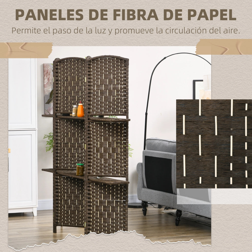 Paravento 4 Pannelli con Ripiani ¨C zephmum ¨C 160x170 cm Marrone Legno