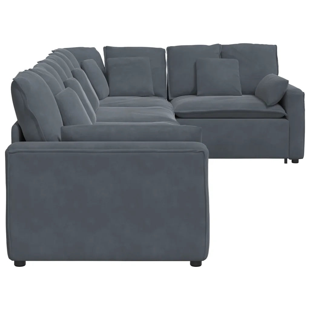 Divano Modulare con Cuscini in Velluto Grigio Scuro 3321329