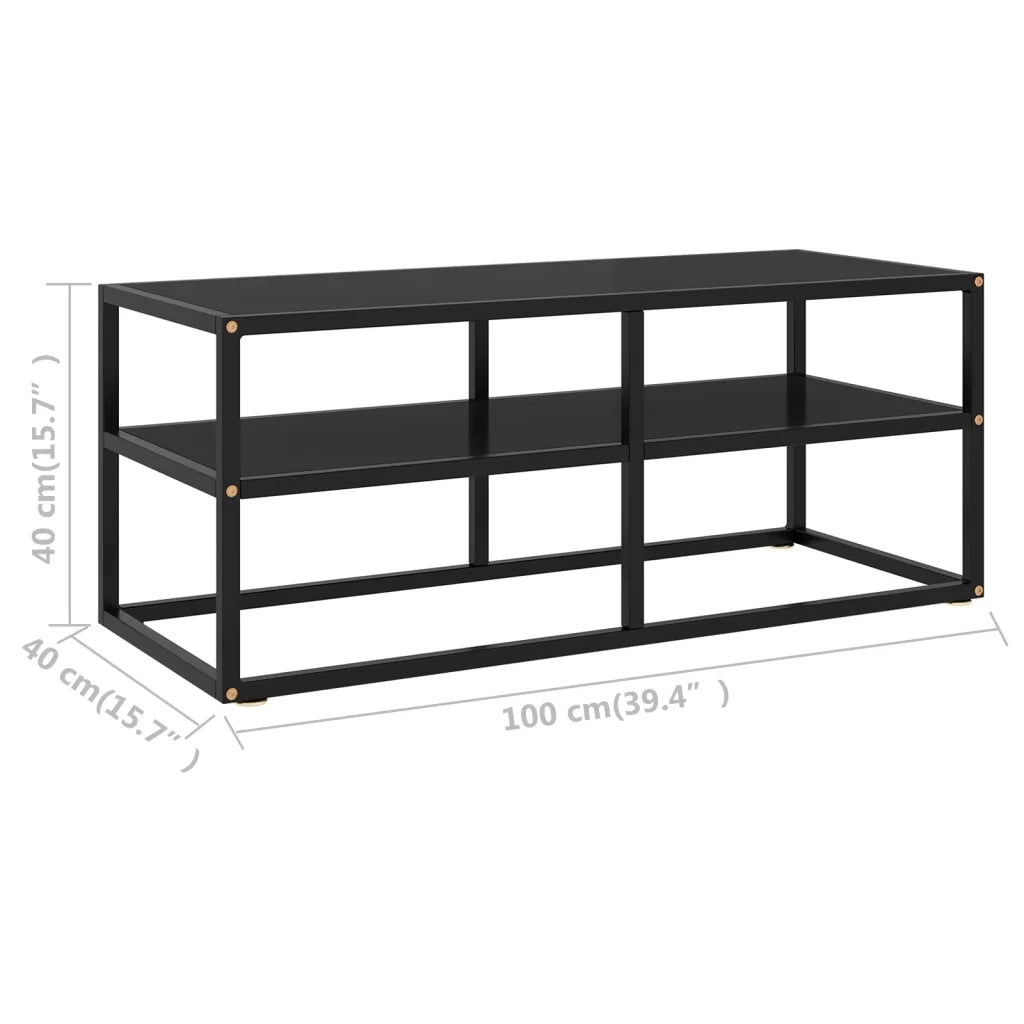 Mobile TV Nero con Vetro Nero 100x40x40 cm 322856