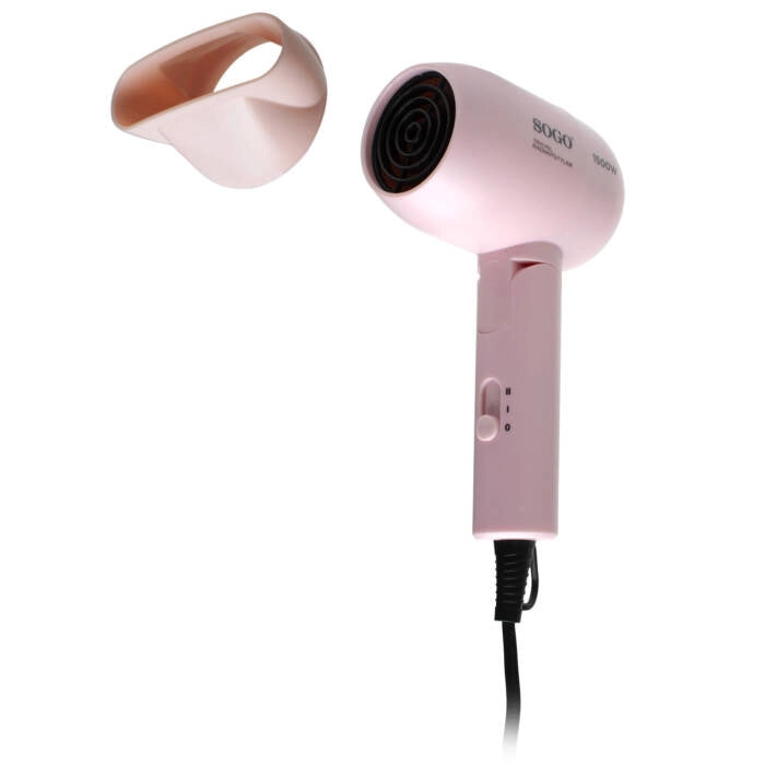 Set asciugacapelli e piastra 2 in 1 da viaggio 1500W con piega liscia 200°C, manico pieghevole e cavo girevole - Sogo