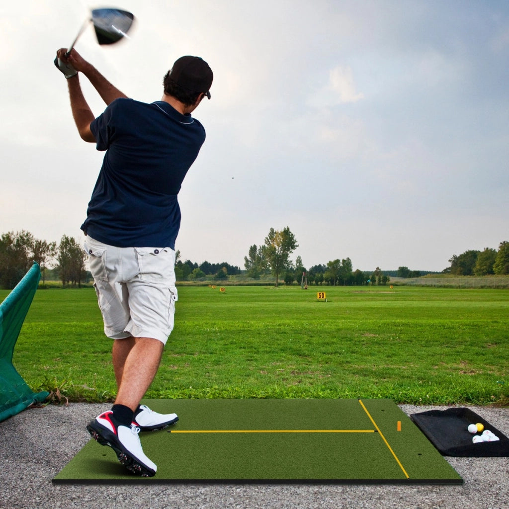 Tappeto golf con 2 punte da golf 2 aste di allineamento 6 fori preforati per le punte, Tappeto in erba sintetica 152x92x2cm