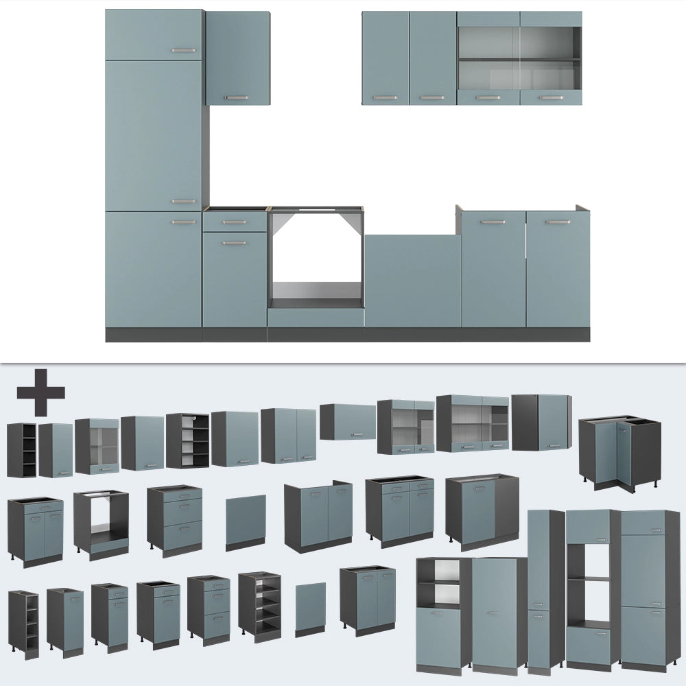 Vicco Cucina componibile Blu-grigio/antracite 300 cm , PL Marmo