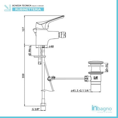 Set miscelatori lavabo bidet e vasca con kit doccia cromati Piralla Ariel scarico incluso
