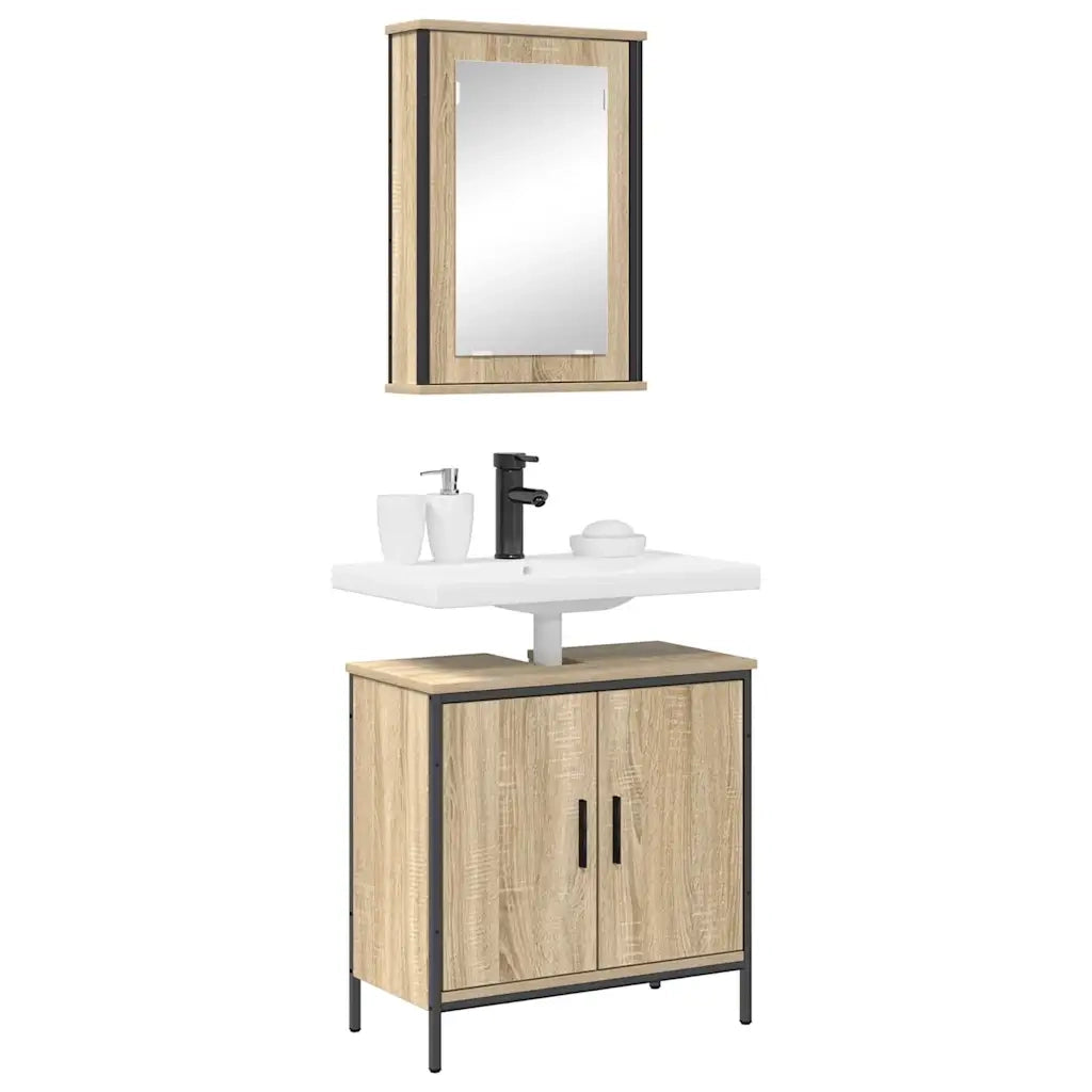 Set di mobili per il Bagno | Armadio da bagno 2 pz Marrone Legno multistrato