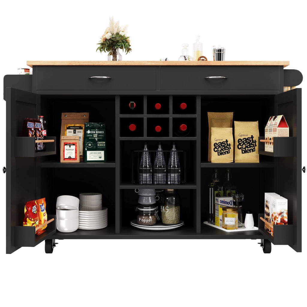 OKWISH Carrello da cucina con ripiani regolabili, portabottiglie e ruote bloccabili, in MDF e metallo, 102 x 45 x 92 cm