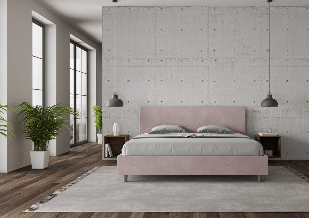 BS COM Letto con rete imbottito 180x190 microfibra glicine
