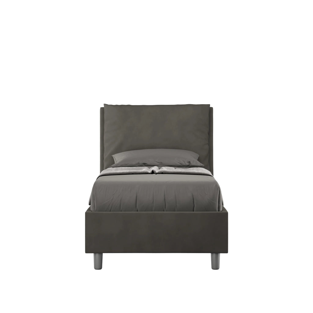 BS COM Letto singolo senza rete imbottito 90x210 microfibra grigio