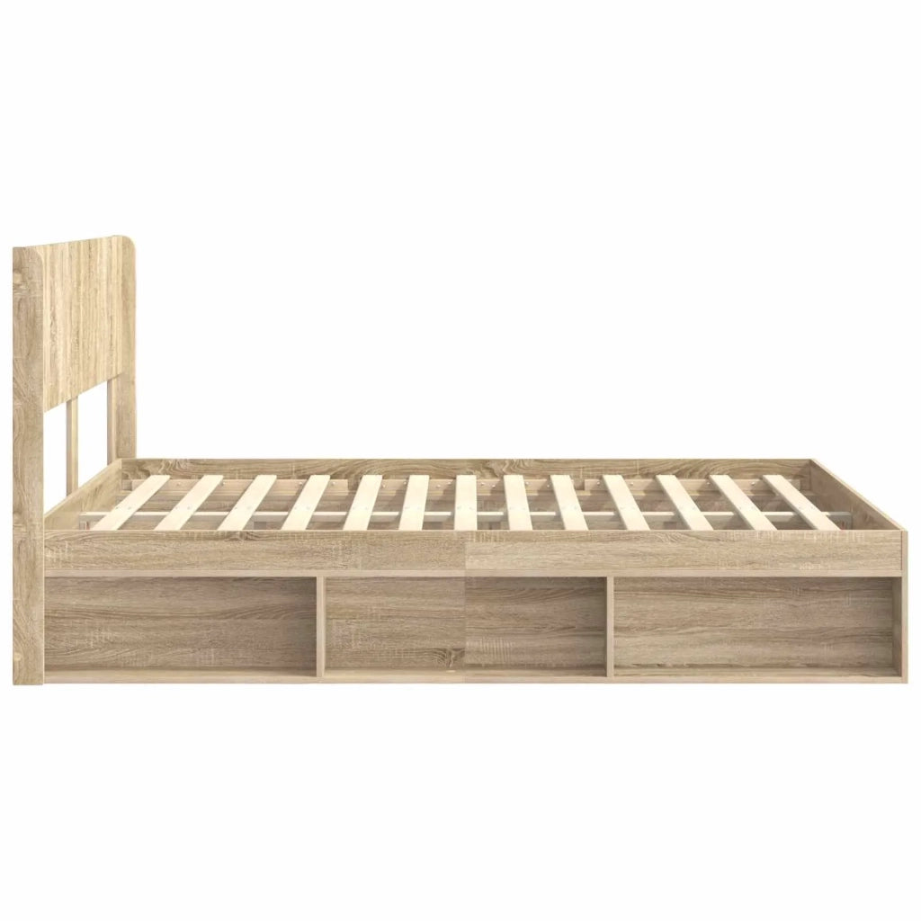 Letto matrimoniale | Letto per adulti | Struttura del letto con stoccaggio e testata Rovere Sonoma