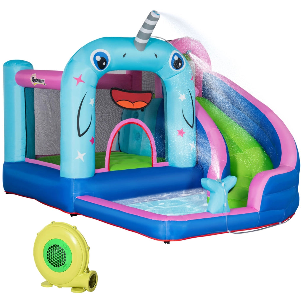 Castello gonfiabile con scivolo, angolo salto, piscina e getti d'acqua ¨C Minimal ¨C Grigio, 330x280x200 cm