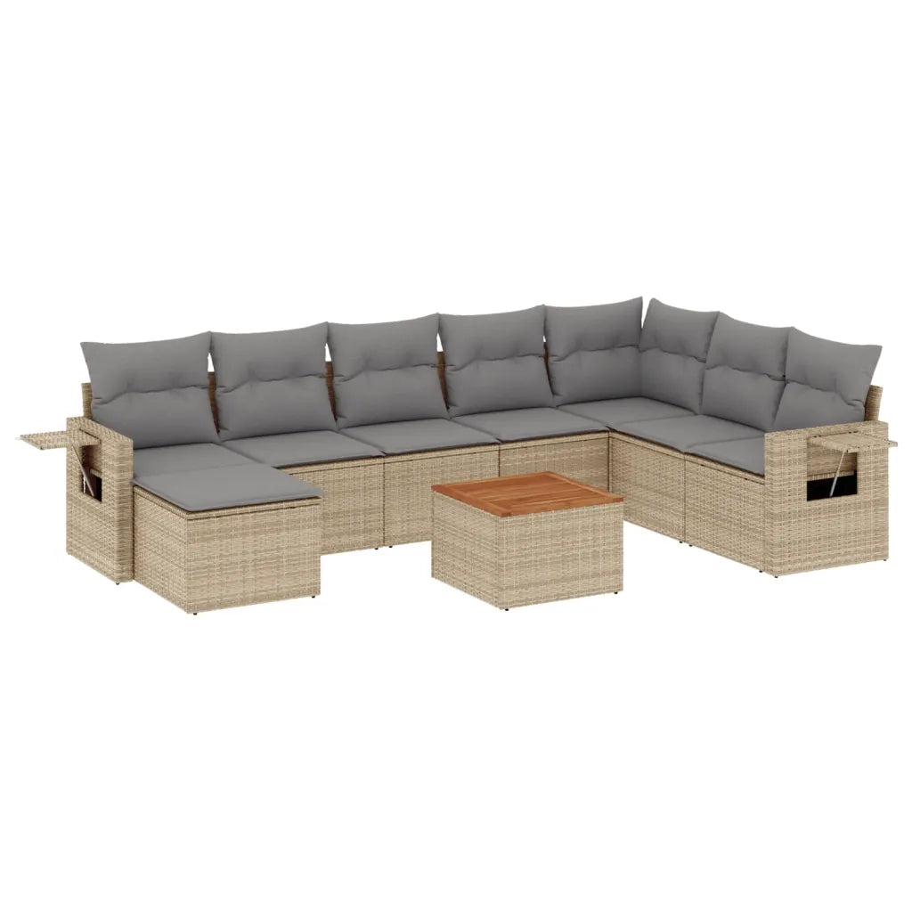 Set Divano da Giardino 9 pz con Cuscini Beige in Polyrattan 3224701
