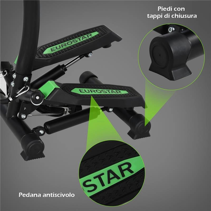 STEPPER PROFESSIONALE FITNESS CON MANUBRIO E CORDE, 40X48X118CM