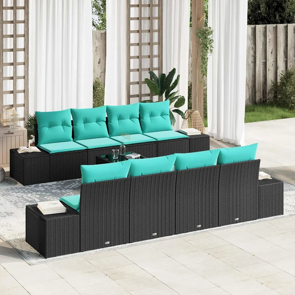 Set Divano da Giardino 9 pz Nero e Turchese polyrattan 3355665