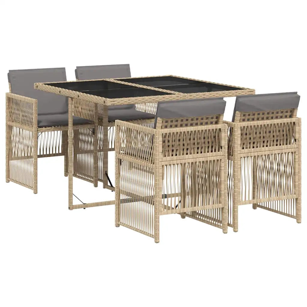 Set Pranzo da Giardino 5 pz con Cuscini Beige Misto Polyrattan