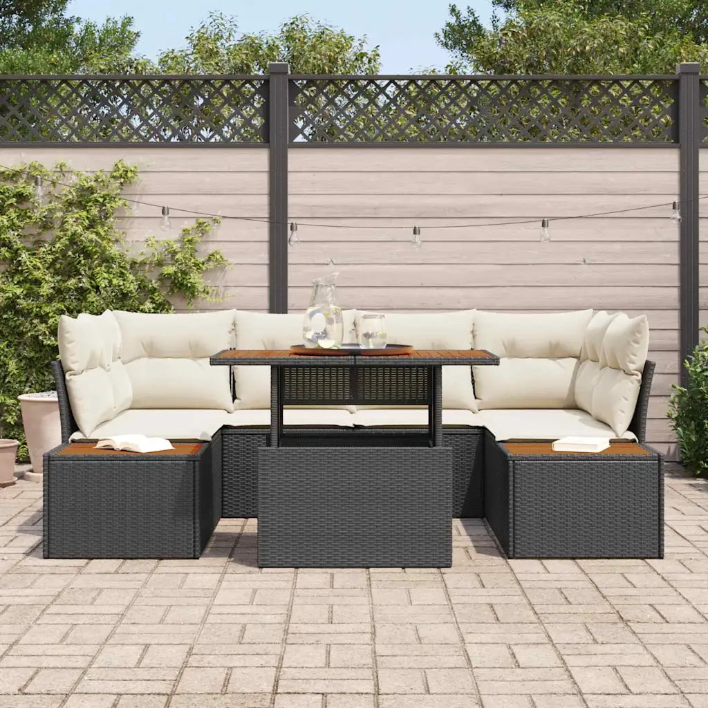Set da Pranzo per Giardino con cuscino 9 pcs Nero e Beige 3350034