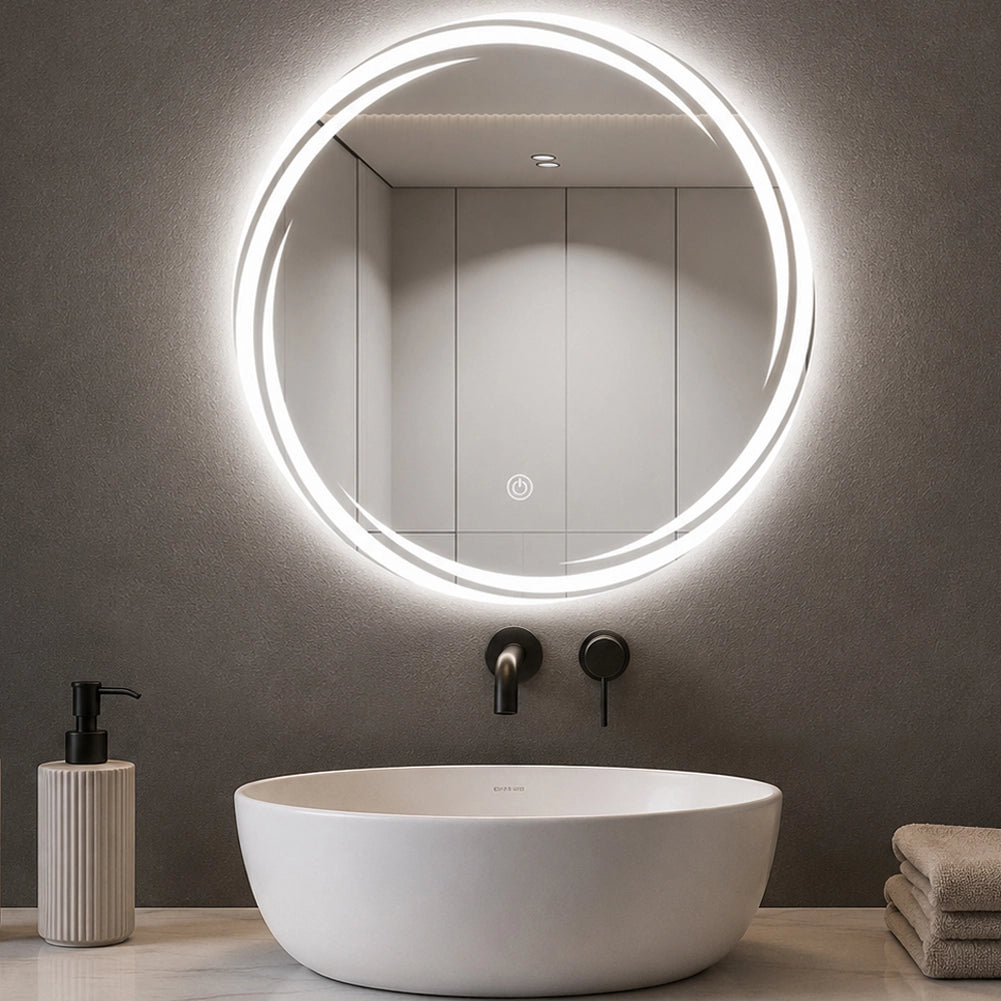 Specchio Tondo Spirale Diametro 70cm Led a 3 Colori Dimmerabile Accensione Touch