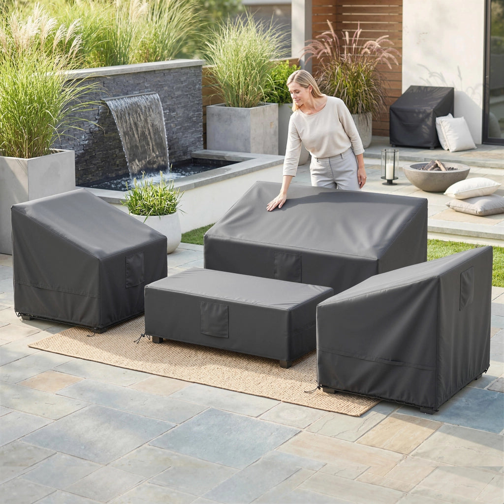 Coperture per Mobili da Giardino 4 Pezzi, Impermeabili, Nero