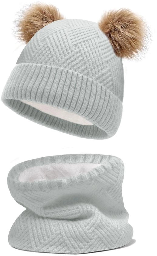 Cappello per Bambini con Cappuccio e Pompon - Foderato - Adatto a Ragazzi/Ragazze - Comodo e Caldo - Cappello per Bambini