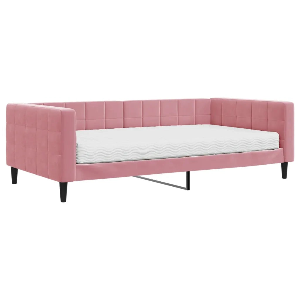 Divano Letto con Materasso Rosa 100x200 cm in Velluto 3196677