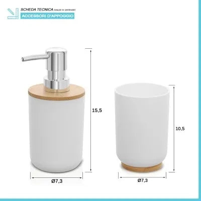 Set completo accessori bagno da appoggio in abs bianco e bambù Surf