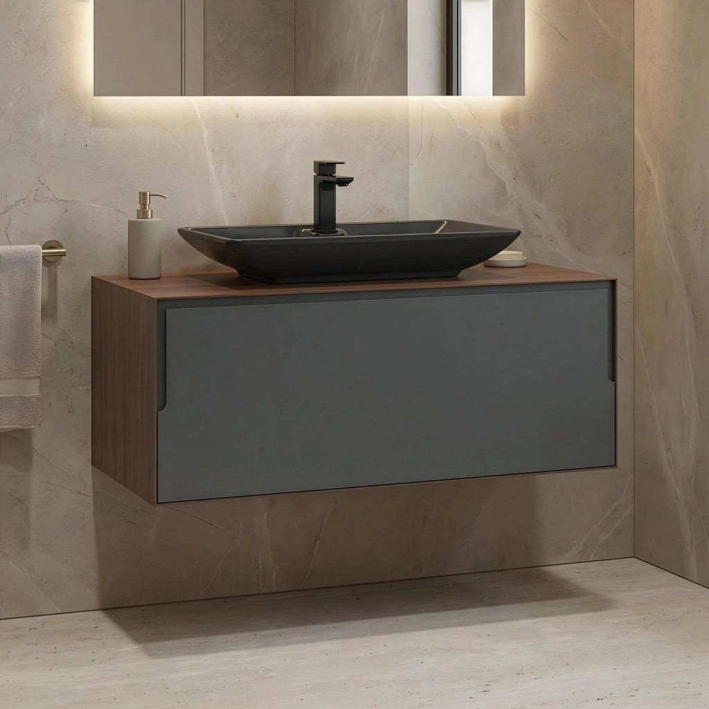 Mobile lavabo "Craft 100" - 100 x 50 x 40 cm - Noce / Antracite
