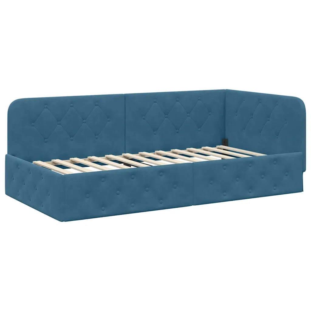Cornice del letto ad angolo Blu 90 x 190 cm Velluto 3394071
