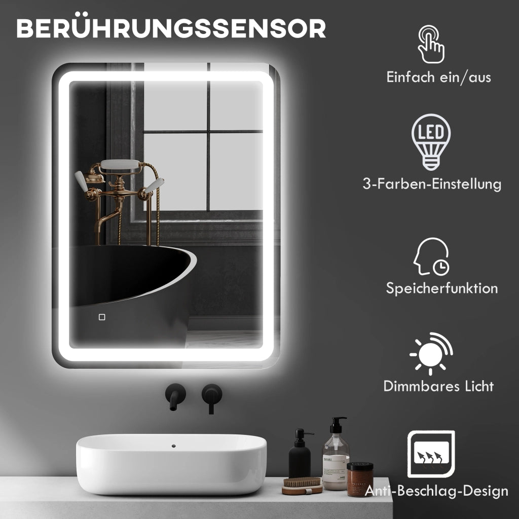 Specchio da Bagno Illuminato con Touch ¨C Minimal ¨C Argento 60x80