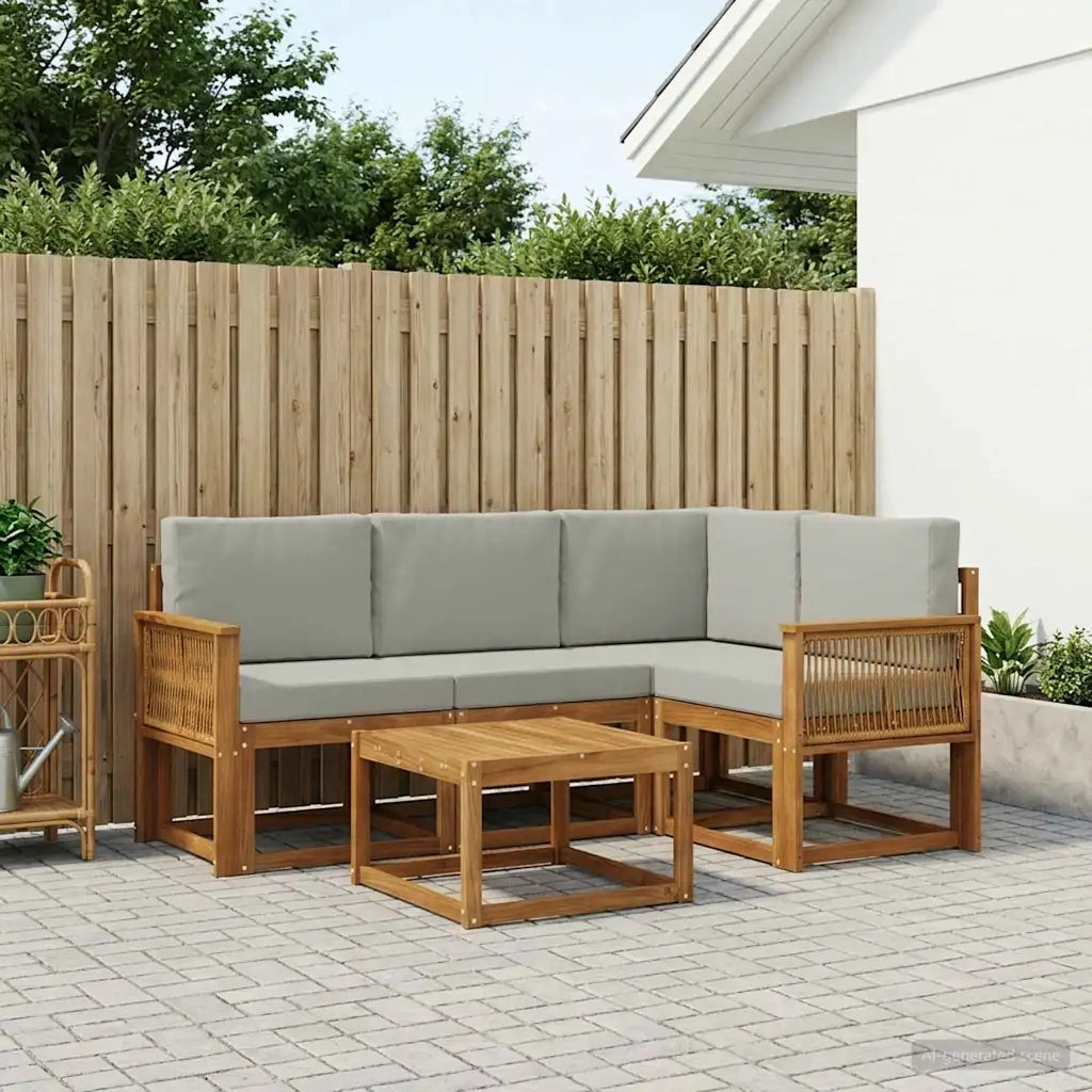 Set di divani da esterno 5 pcs Naturale e Grigio Chiaro 3385197